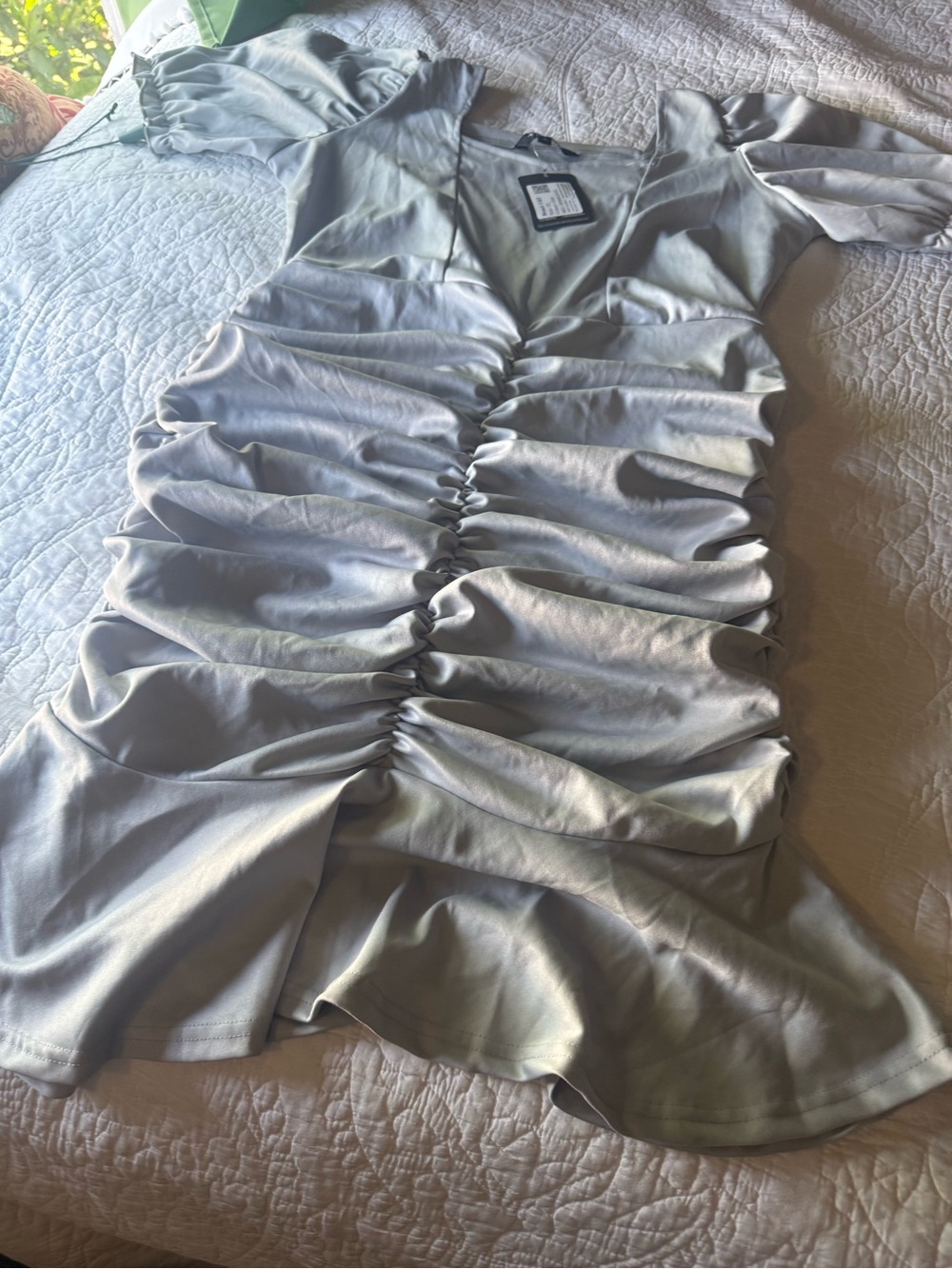 Silver Ruched V-Neck Mini Dress - Picture 2 of 5